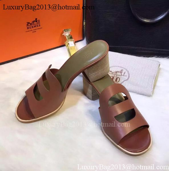 Hermes Slippers Leather HO709 Brown