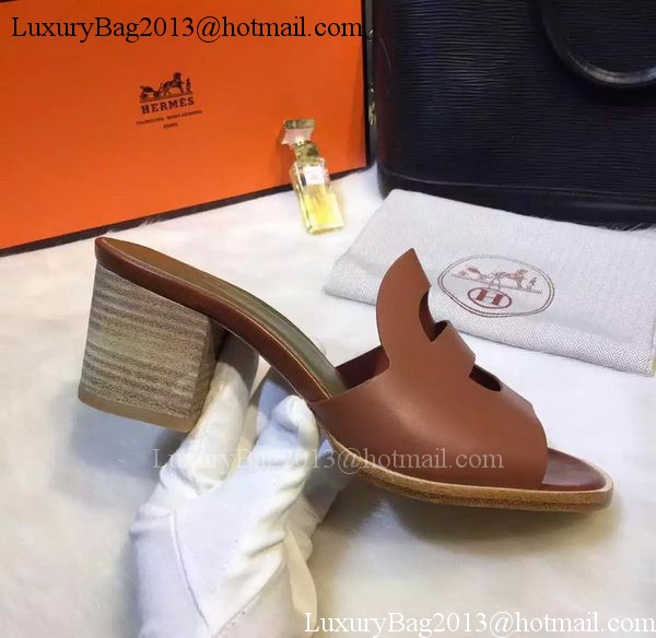 Hermes Slippers Leather HO709 Brown
