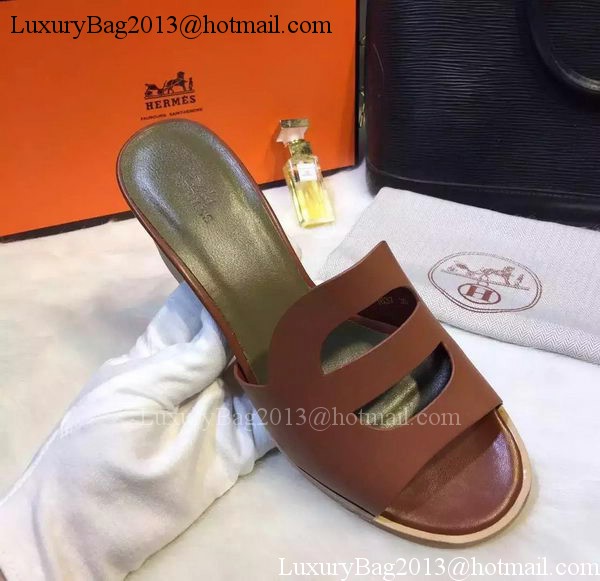 Hermes Slippers Leather HO709 Brown