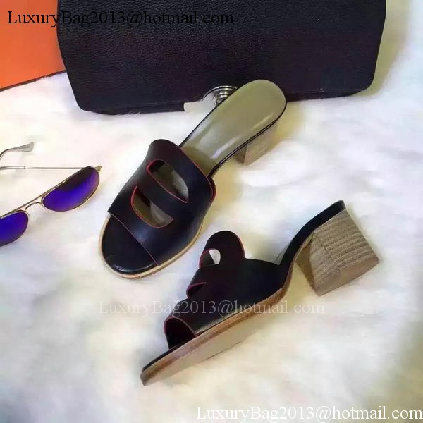 Hermes Slippers Leather HO710 Black