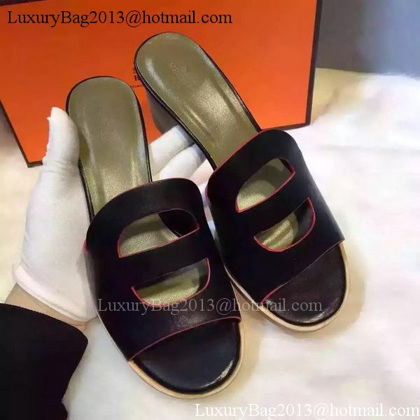 Hermes Slippers Leather HO710 Black