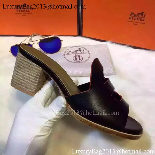 Hermes Slippers Leather HO710 Black