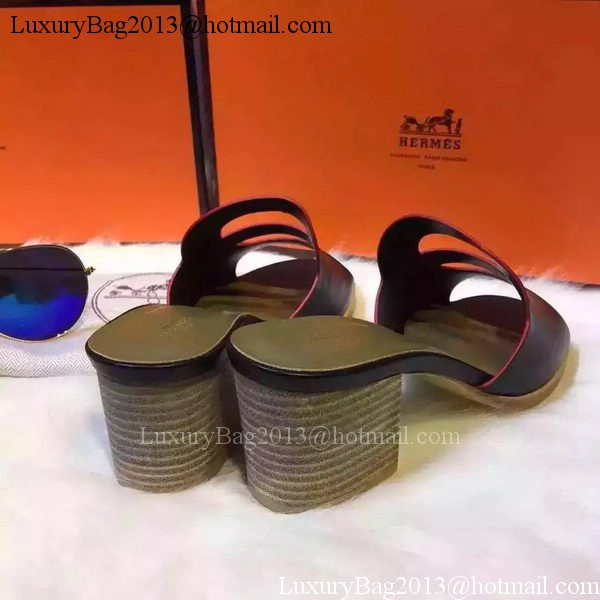 Hermes Slippers Leather HO710 Black