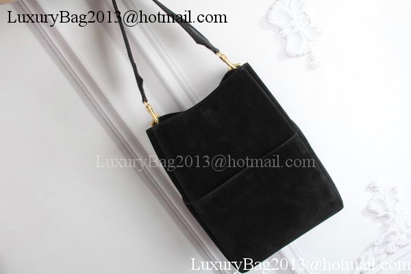 CELINE Sangle Seau Bag in Original Suede Leather C3360 Black