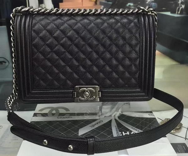 Boy Chanel Flap Bags Original Black Cannage Pattern A67088 Silver