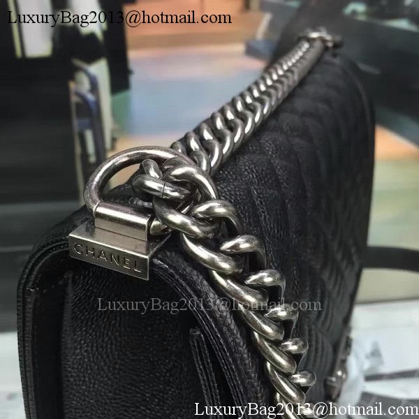 Boy Chanel Flap Bags Original Black Cannage Pattern A67088 Silver