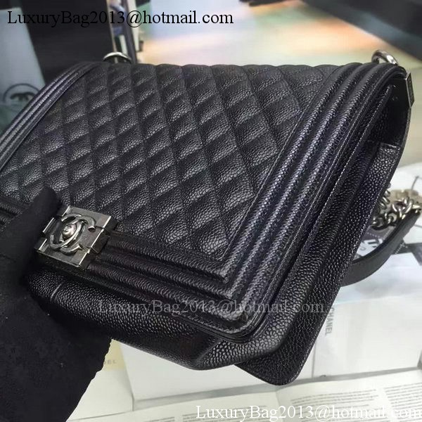 Boy Chanel Flap Bags Original Black Cannage Pattern A67088 Silver