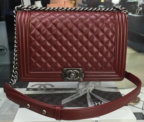 Boy Chanel Flap Bags Original Wine Cannage Pattern A67088 Silver