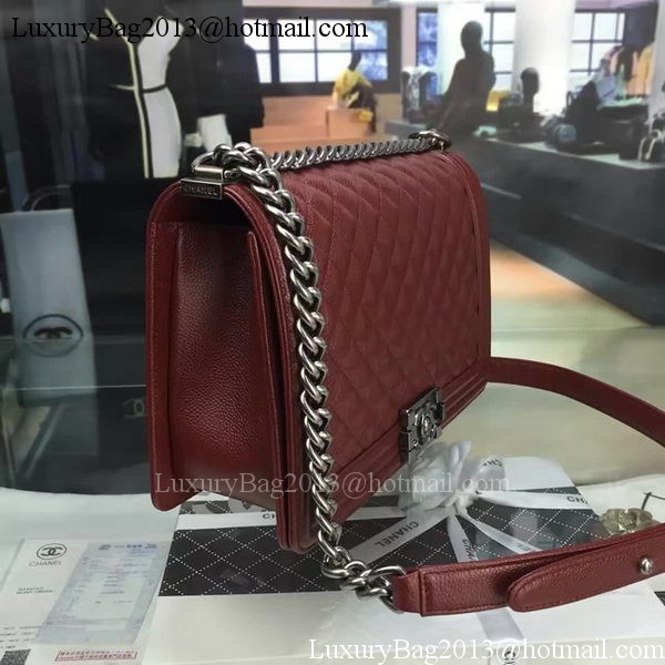 Boy Chanel Flap Bags Original Wine Cannage Pattern A67088 Silver