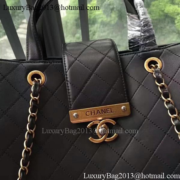 Chanel Tote Shopper Bag Sheepskin Leather A24603 Black