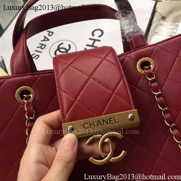 Chanel Tote Shopper Bag Sheepskin Leather A24603 Red