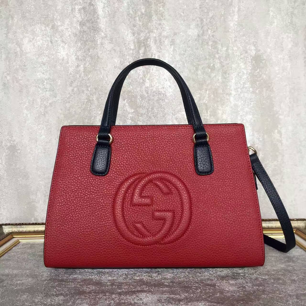 GUCCI Soho Leather Top Handle Bag 431572 Burgundy&Offwhite