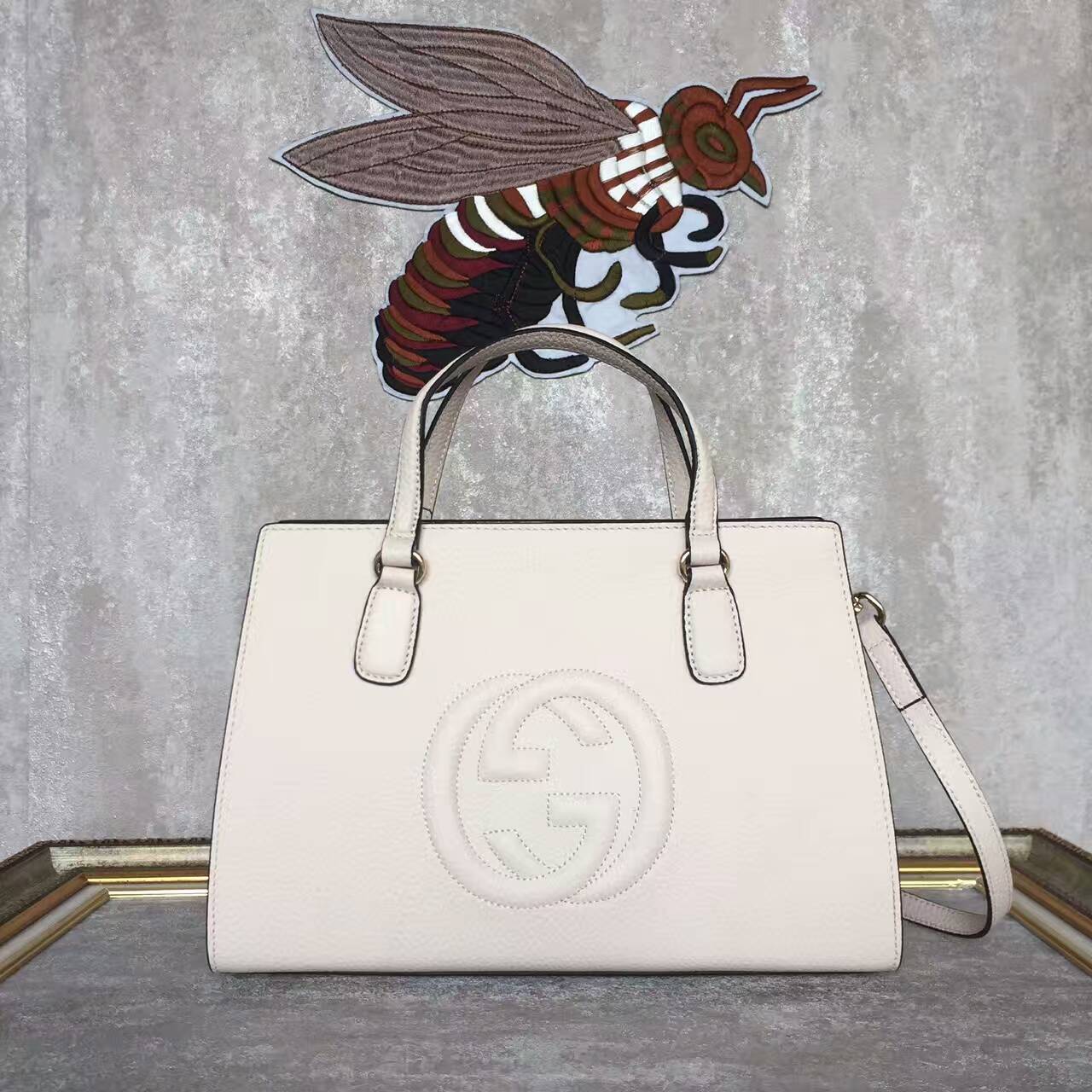 GUCCI Soho Leather Top Handle Bag 431572 Offwhite