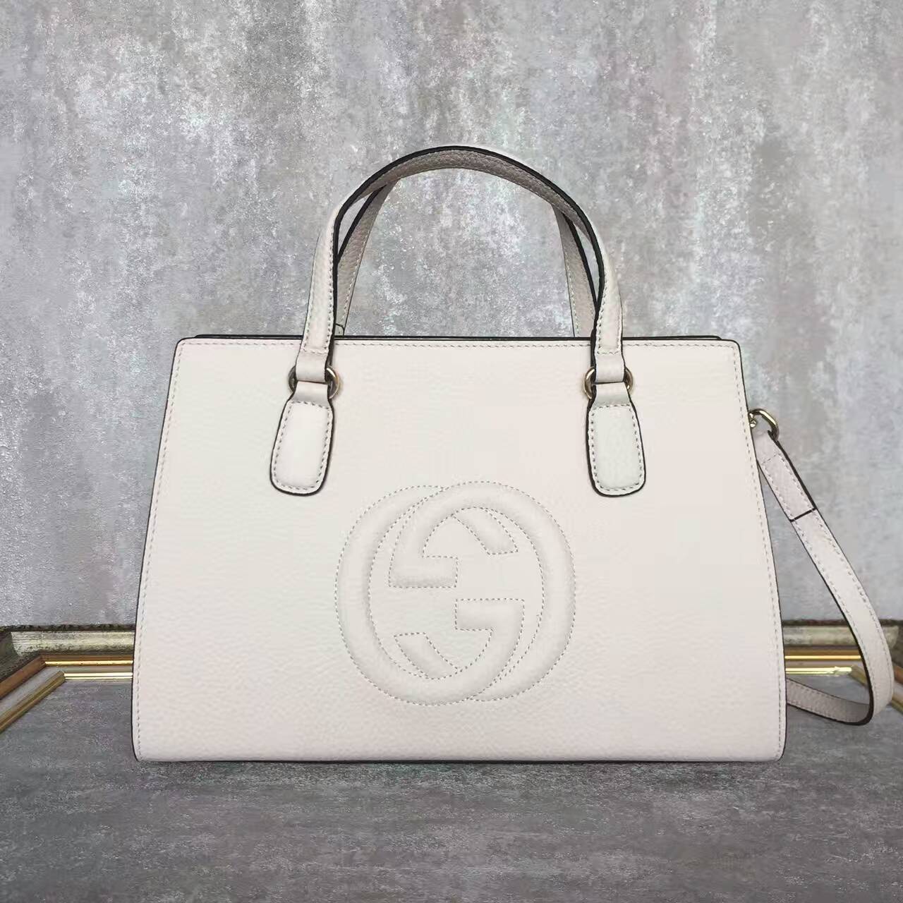 GUCCI Soho Leather Top Handle Bag 431572 Offwhite