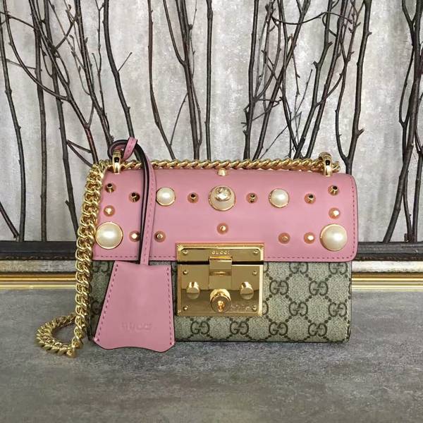 Gucci Padlock Studded Leather Shoulder Bag 432182A Pink