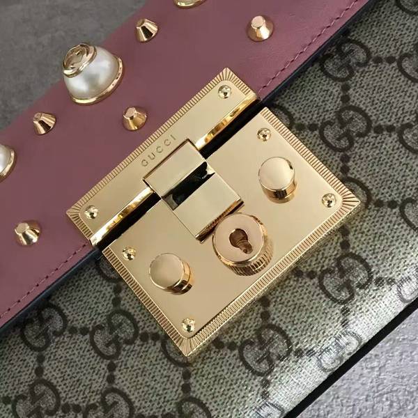 Gucci Padlock Studded Leather Shoulder Bag 432182A Pink