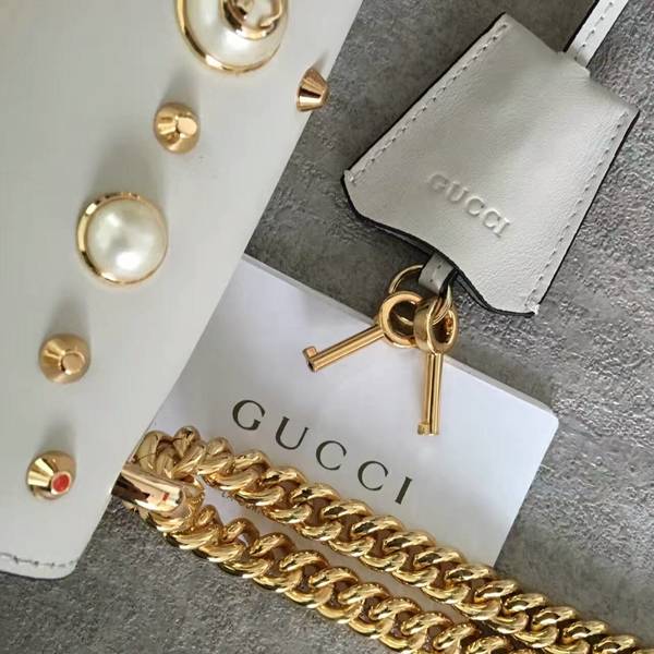 Gucci Padlock Studded Leather Shoulder Bag 432182A White