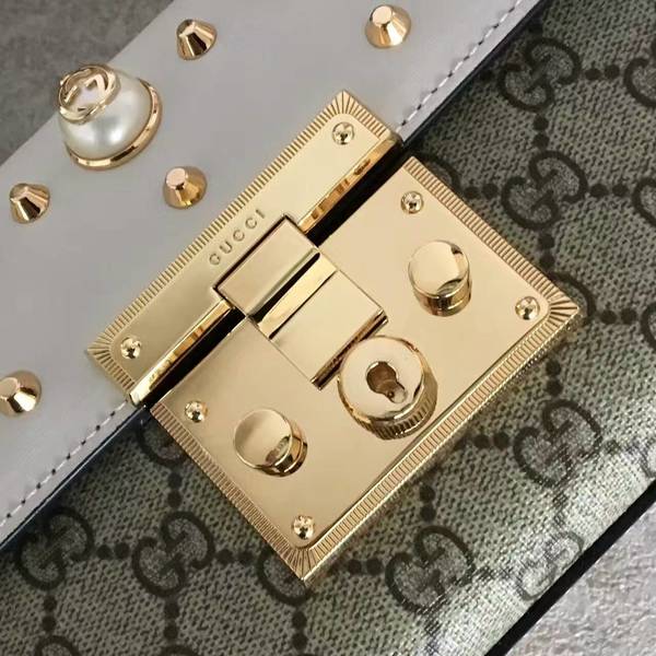 Gucci Padlock Studded Leather Shoulder Bag 432182A White