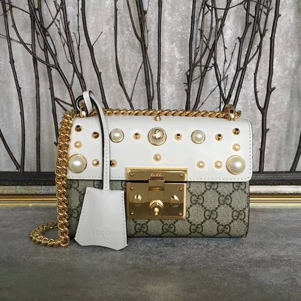 Gucci Padlock Studded Leather Shoulder Bag 432182A White