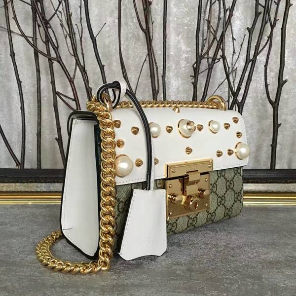 Gucci Padlock Studded Leather Shoulder Bag 432182A White