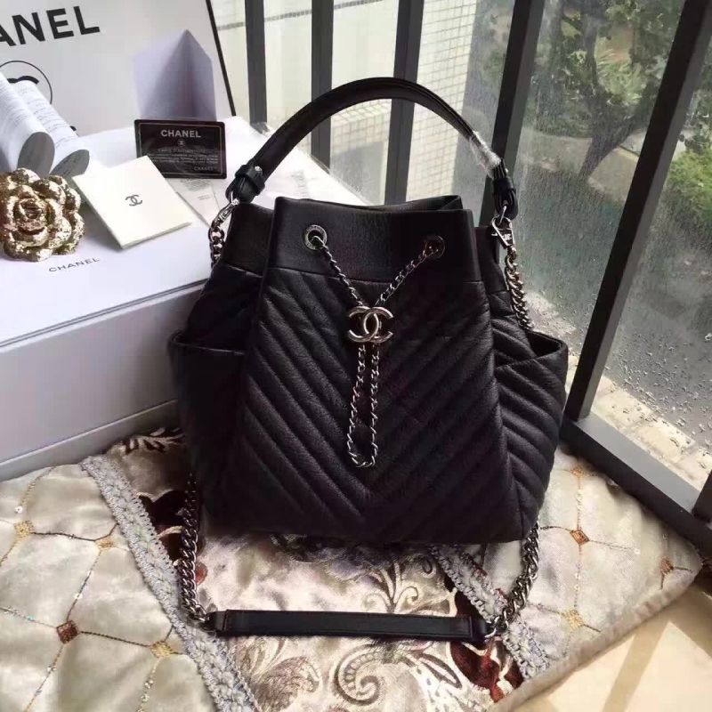 Chanel Deerskin Leather Bucket bag 17217 Black