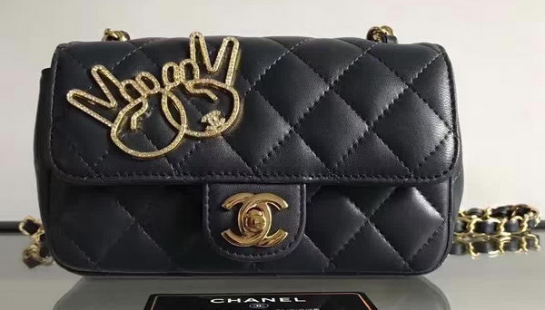 Chanel mini Classic Flap Bag Original Sheepskin A1116E Black