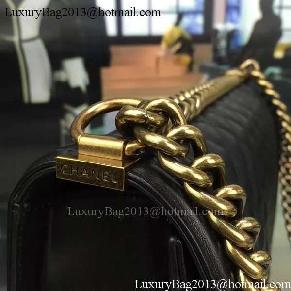 Boy Chanel Flap Bag Black Original Sheepskin Leather A67088 Gold