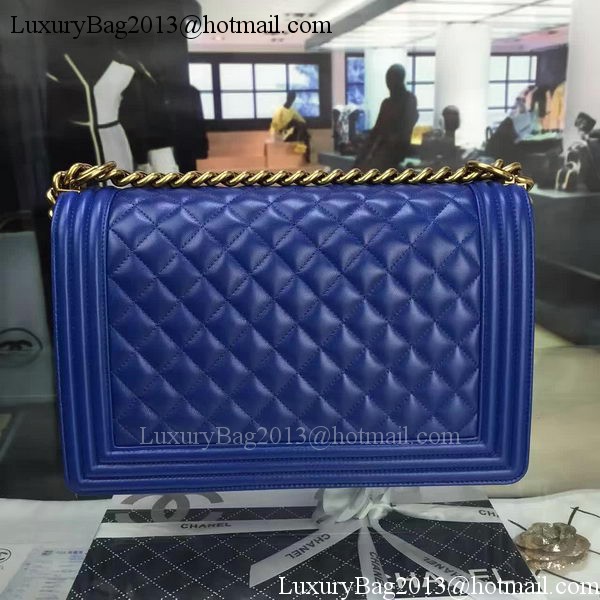 Boy Chanel Flap Bag Blue Original Sheepskin Leather A67088 Gold