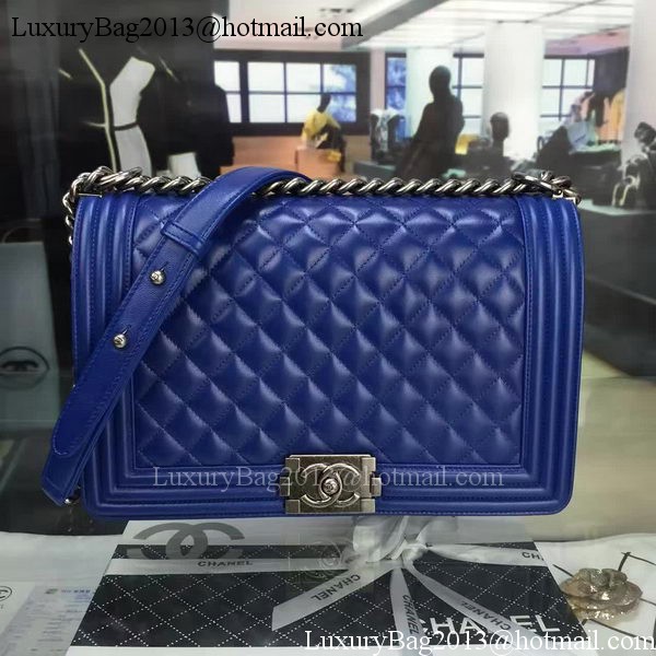 Boy Chanel Flap Bag Blue Original Sheepskin Leather A67088 Silver