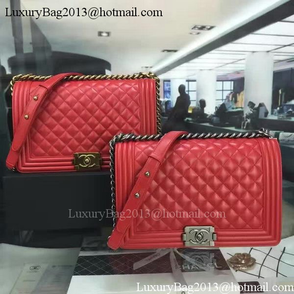 Boy Chanel Flap Bag Red Original Sheepskin Leather A67088 Gold