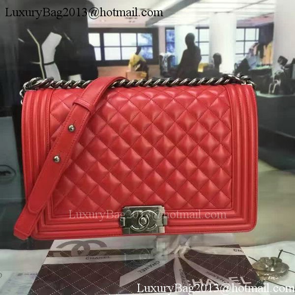 Boy Chanel Flap Bag Red Original Sheepskin Leather A67088 Silver