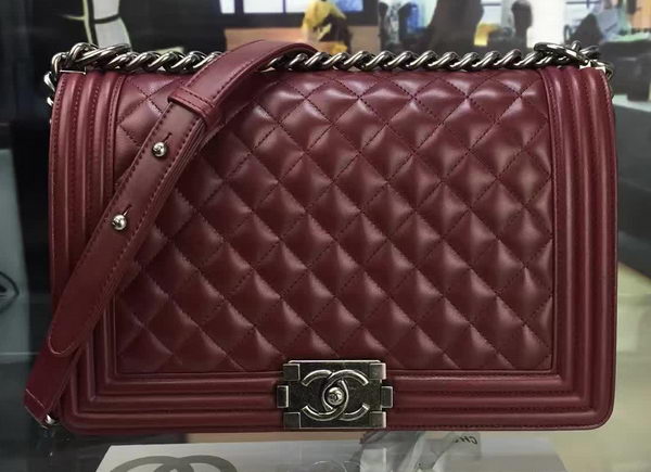 Boy Chanel Flap Bag Wine Original Sheepskin Leather A67088 Silver