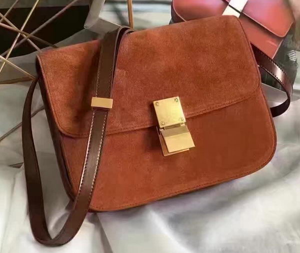 Celine Classic Box Flap Bag Suede Leather C20445 Brown