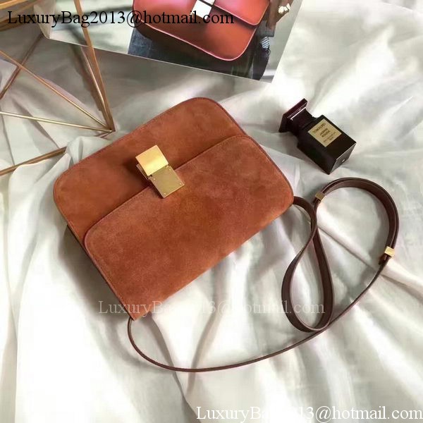 Celine Classic Box Flap Bag Suede Leather C20445 Brown