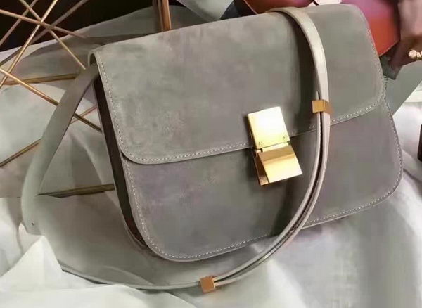 Celine Classic Box Flap Bag Suede Leather C20445 Grey