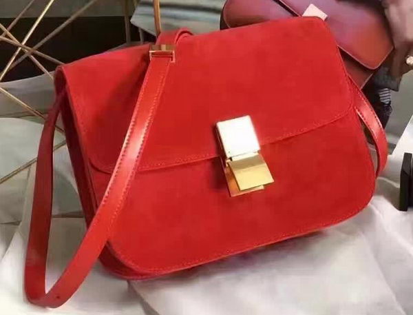 Celine Classic Box Flap Bag Suede Leather C20445 Red