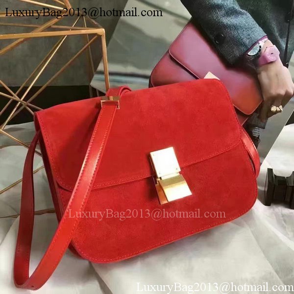 Celine Classic Box Flap Bag Suede Leather C20445 Red