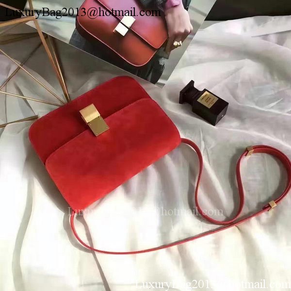 Celine Classic Box Flap Bag Suede Leather C20445 Red