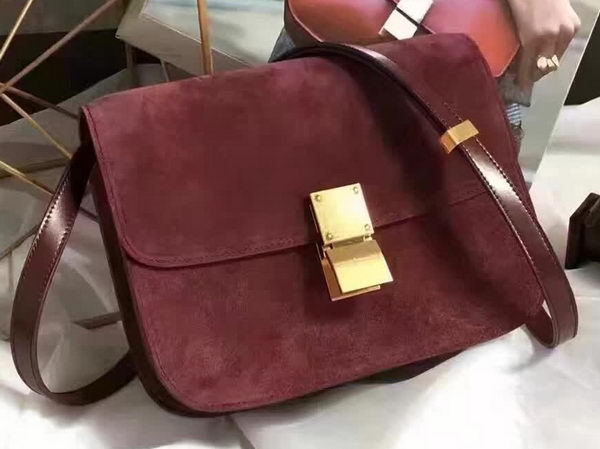 Celine Classic Box Flap Bag Suede Leather C20445 Wine