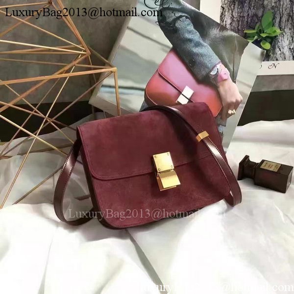 Celine Classic Box Flap Bag Suede Leather C20445 Wine