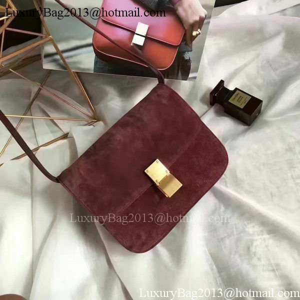 Celine Classic Box Flap Bag Suede Leather C20445 Wine