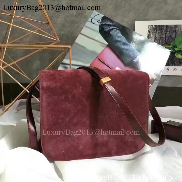 Celine Classic Box Flap Bag Suede Leather C20445 Wine