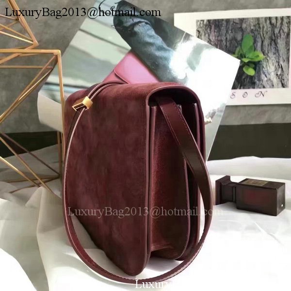 Celine Classic Box Flap Bag Suede Leather C20445 Wine