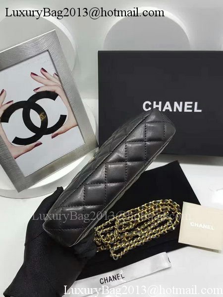 Chanel mini Shoulder Bag Black Sheepskin Leather A7020 Gold