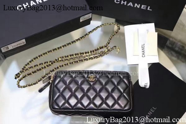 Chanel mini Shoulder Bag Black Sheepskin Leather A7020 Silver