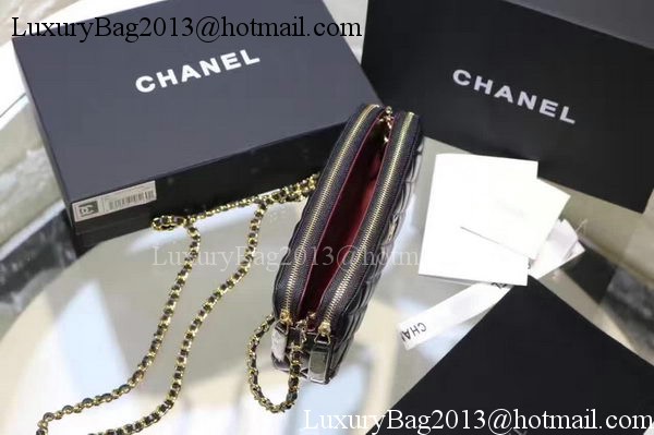 Chanel mini Shoulder Bag Black Sheepskin Leather A7020 Silver