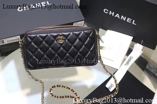 Chanel mini Shoulder Bag Black Sheepskin Leather A7020 Silver