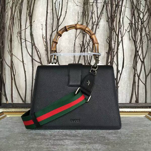 Gucci Now Bamboo Lichee Pattern Leather Top Handle Bag 448075 Black