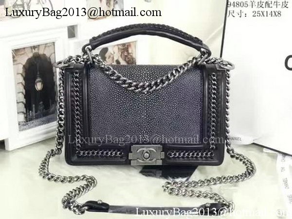 Boy Chanel Top Handle Flap Bag Calfskin A94805 Black