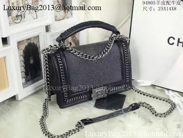 Boy Chanel Top Handle Flap Bag Calfskin A94805 Black